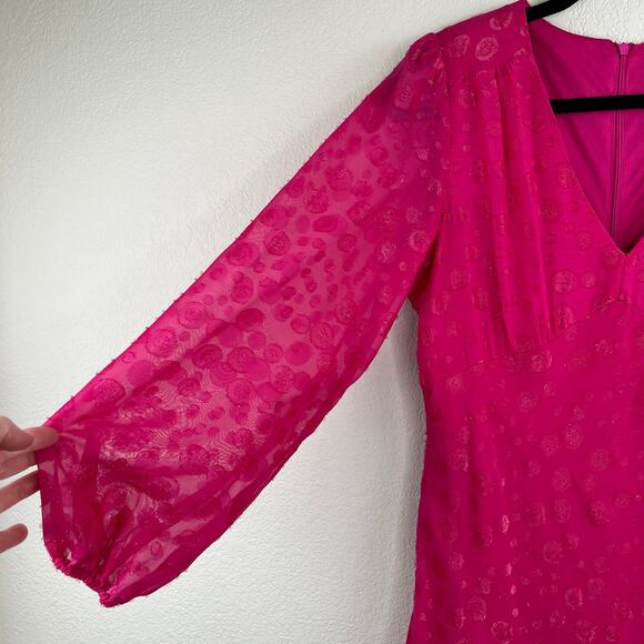 Taylor Pink Chiffon Clip-Dot Long Balloon Sleeve V-Neck Midi/Maxi Dress 6 NWT - Picture 7 of 14